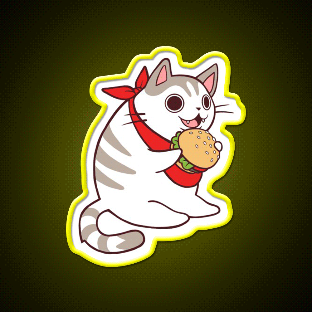 Cat Burgerlar Fast Food Led Neon Sign For Burger Place Rgb Color - Custom LED neon sign front view
