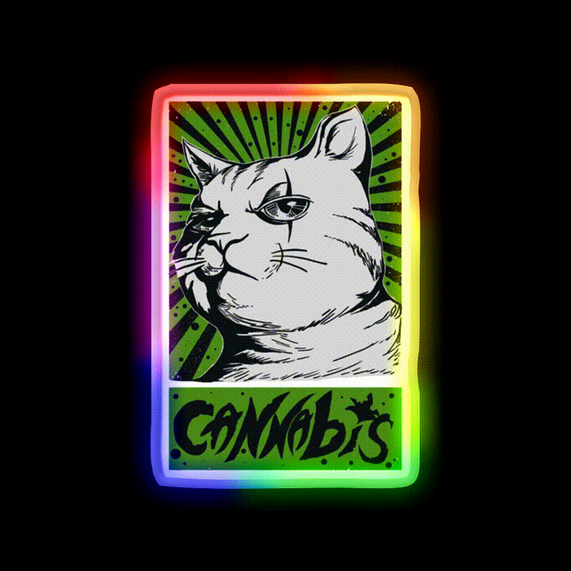 Cat Cannabis 1920 Cat 420 Hemp Inspired Green Leaf Led Neon Sign Rgb Color - LED neon sign close-up detail