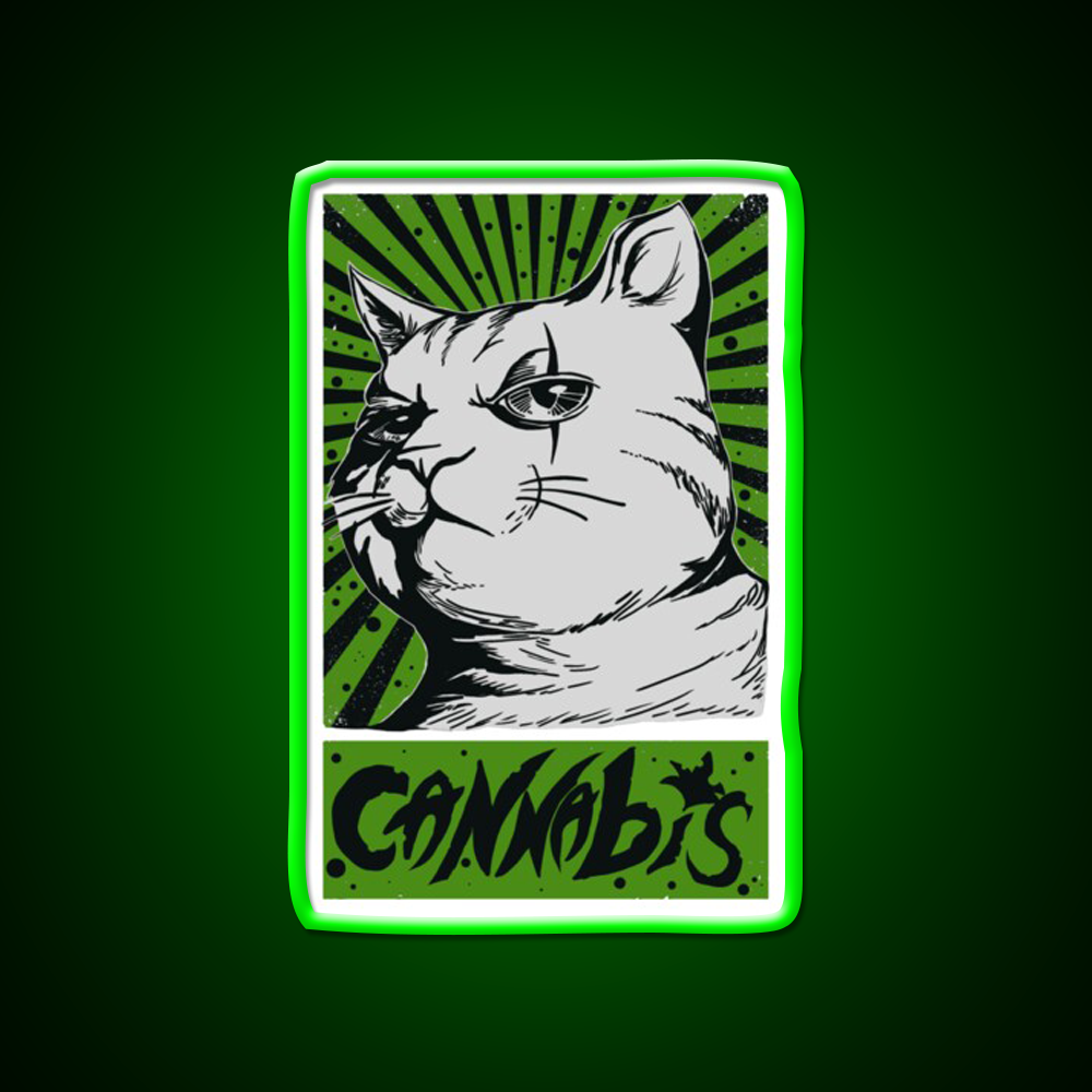 Cat Cannabis 1920 Cat 420 Hemp Inspired Green Leaf Led Neon Sign Rgb Color - LED neon sign view 8