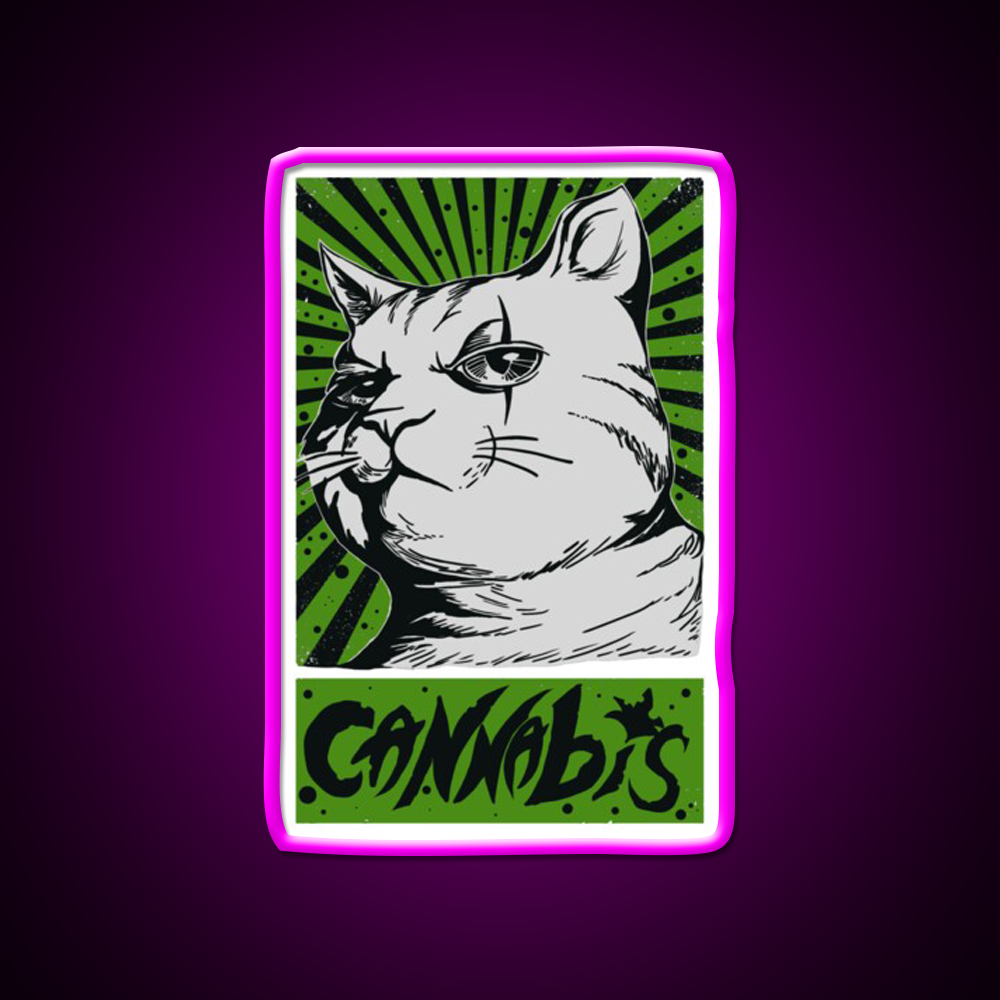 Cat Cannabis 1920 Cat 420 Hemp Inspired Green Leaf Led Neon Sign Rgb Color - Neon sign mounted on wall in room