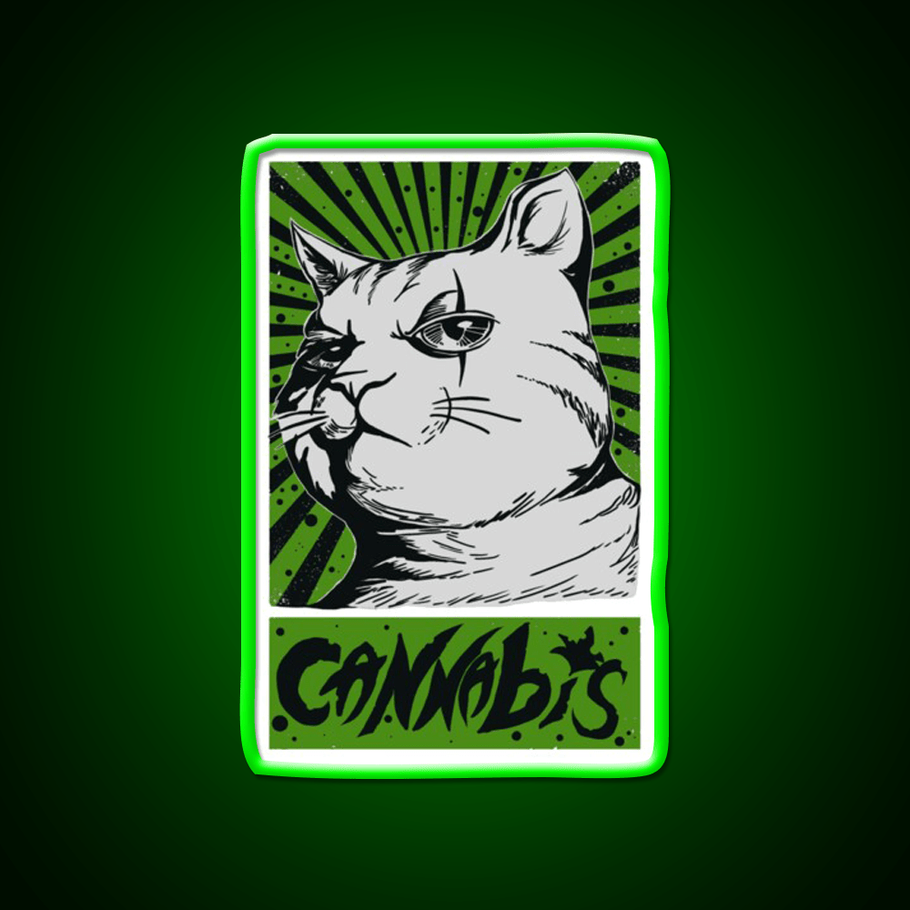 Cat Cannabis 1920 Cat 420 Hemp Inspired Green Leaf Led Neon Sign Rgb Color - Shineneon