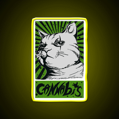 Cat Cannabis 1920 Cat 420 Hemp Inspired Green Leaf Led Neon Sign Rgb Color - Custom LED neon sign front view