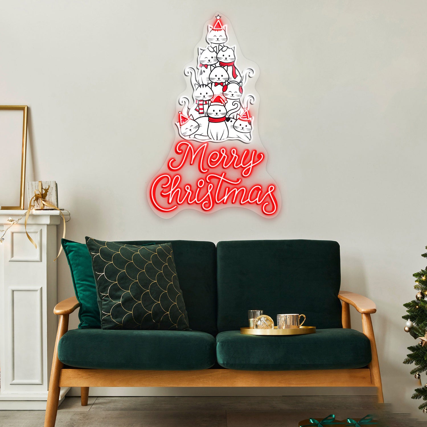 Cat Christmas Acrylic Led Neon Sign | Shineneon