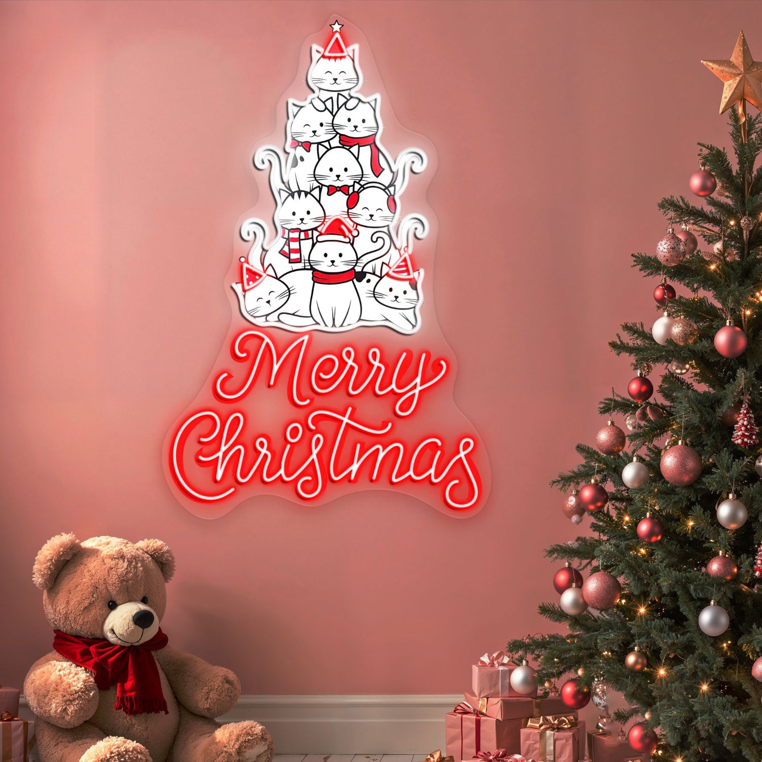 Cat Christmas Acrylic Led Neon Sign | Shineneon