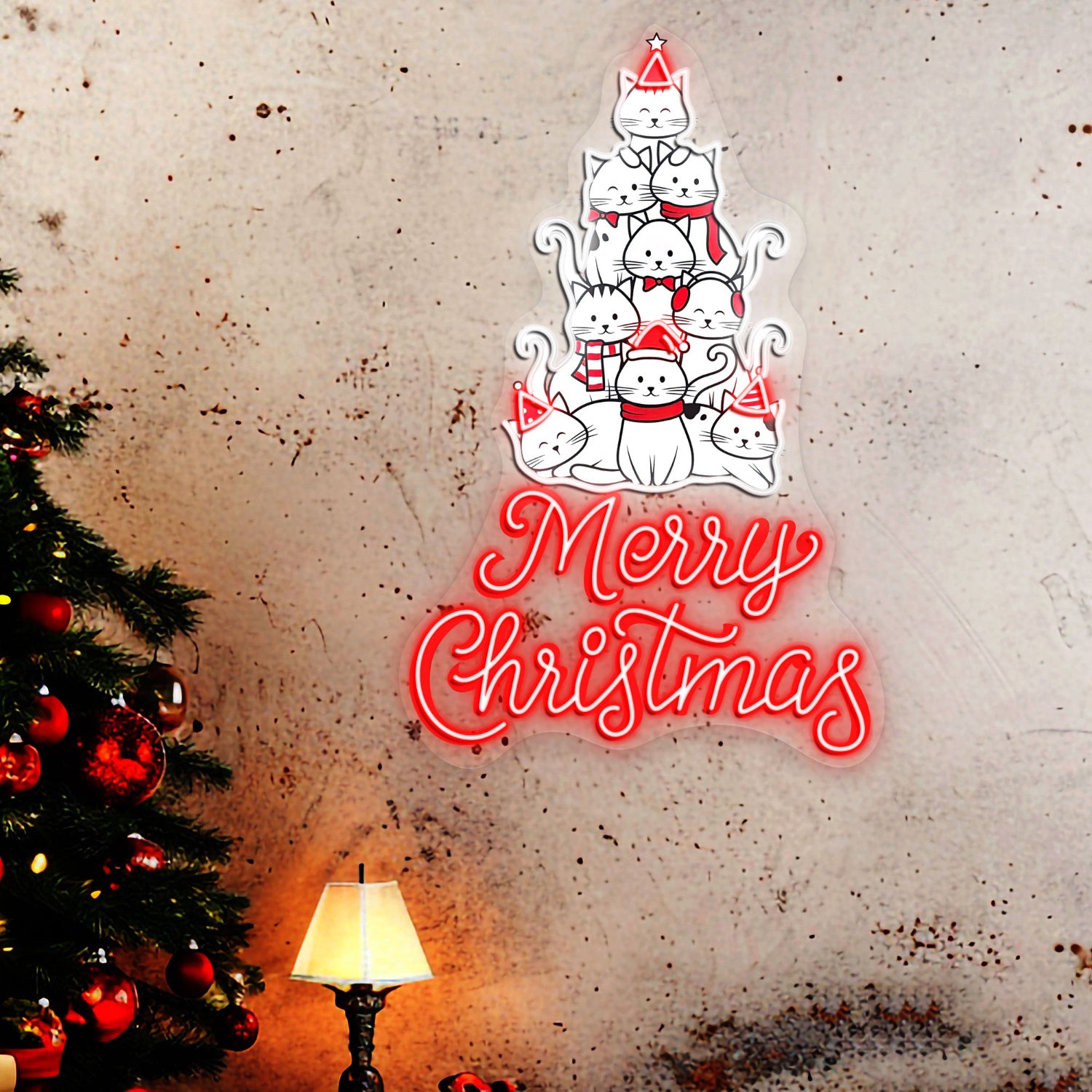 Cat Christmas Acrylic Led Neon Sign | Shineneon