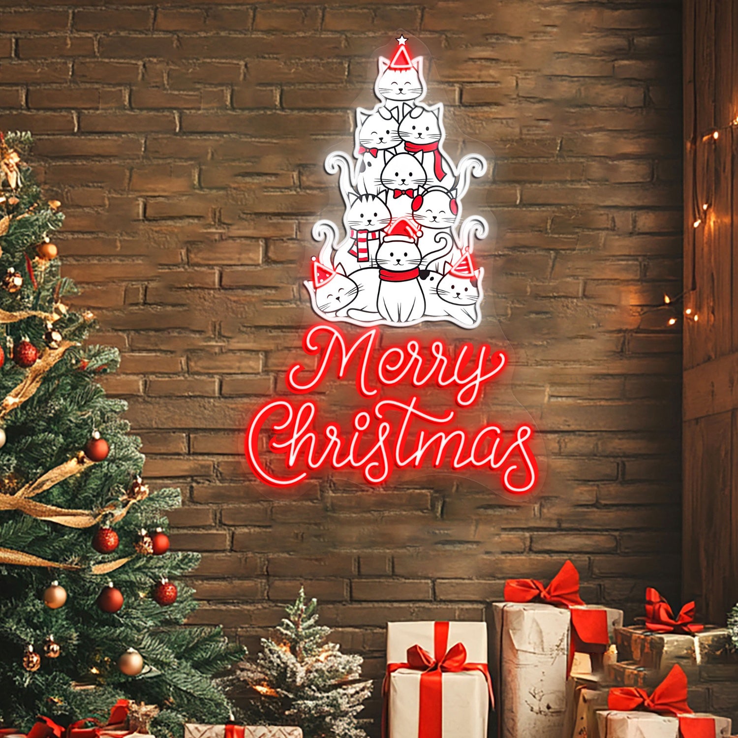Cat Christmas Acrylic Led Neon Sign | Shineneon