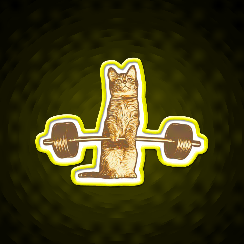 Cat Deadlif Exercise Weightlift Bodybuilding Burn Gym Fitness Led Neon Sign Rgb Color - Custom LED neon sign front view