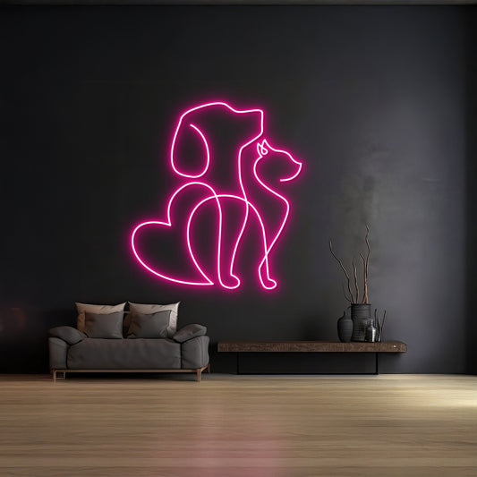 Cat Dog Heart Neon Sign