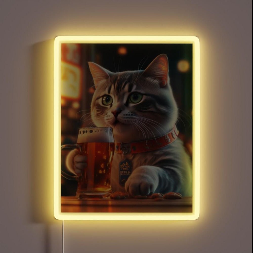 Cat Drinking Beer Rgb Led Neon Sign - Shineneon