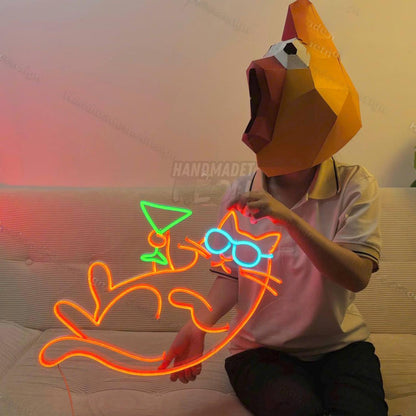 Cat Drinking Martini Led Neon Sign Cat Led Neon Sign | Shineneon