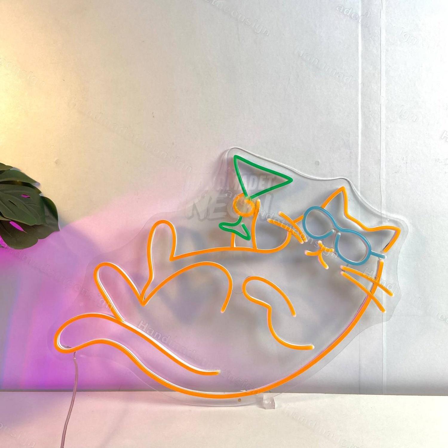 Cat Drinking Martini Led Neon Sign Cat Led Neon Sign | Shineneon