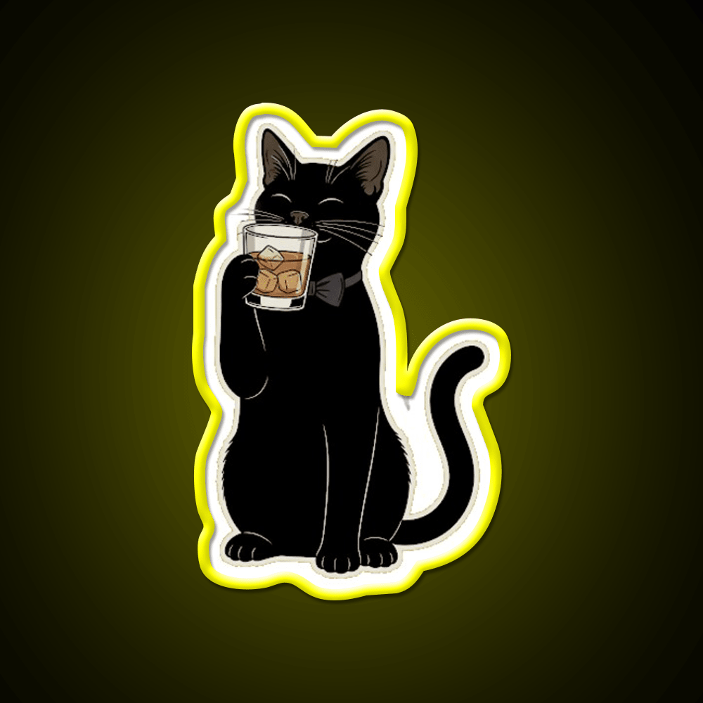 Cat Drinking Whiskey Drink Bar Led Neon Sign Rgb Color - Shineneon