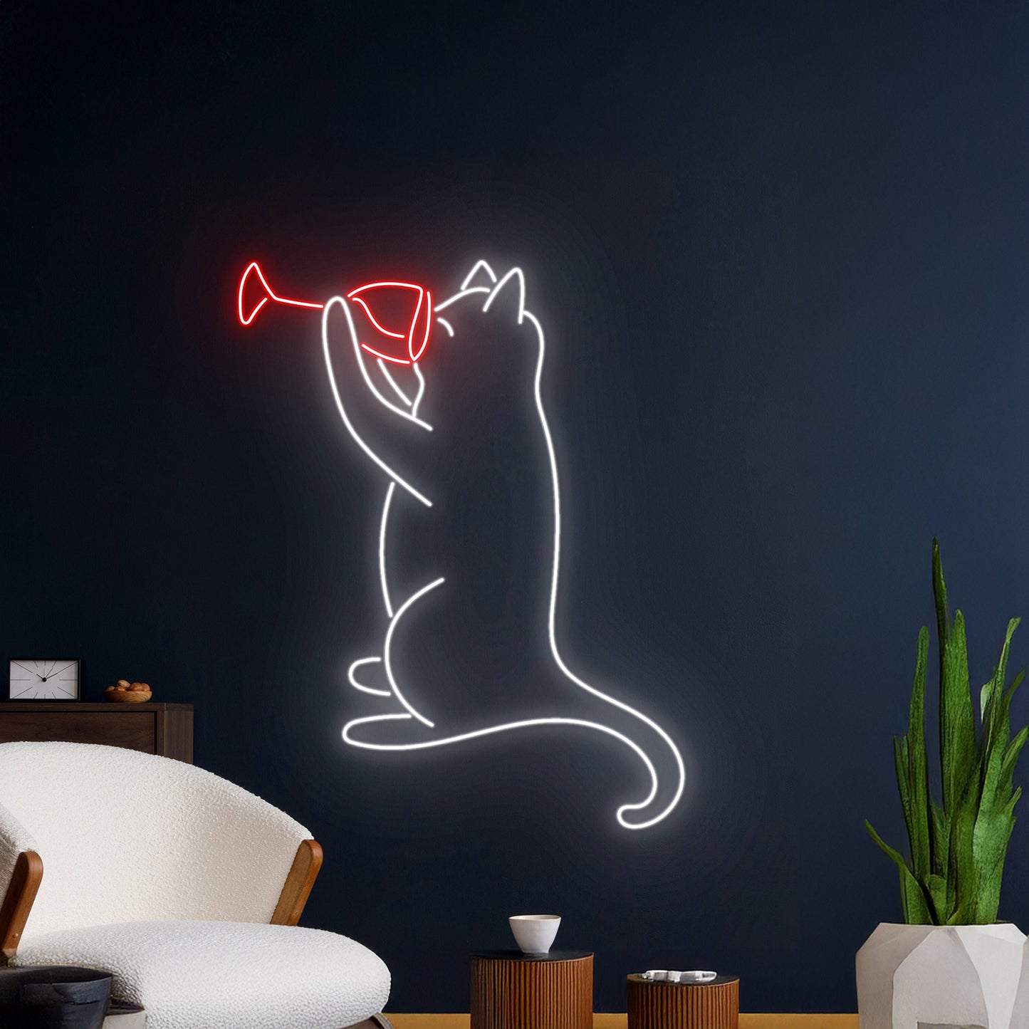 Cat Drinking Wine Led Neon Signs