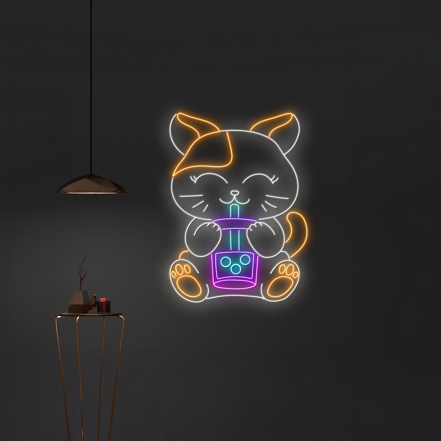 Cat Drinks Boba Tea Neon Sign