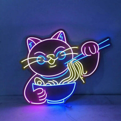 Cat Eating Noodles Led Neon Sign - Shineneon