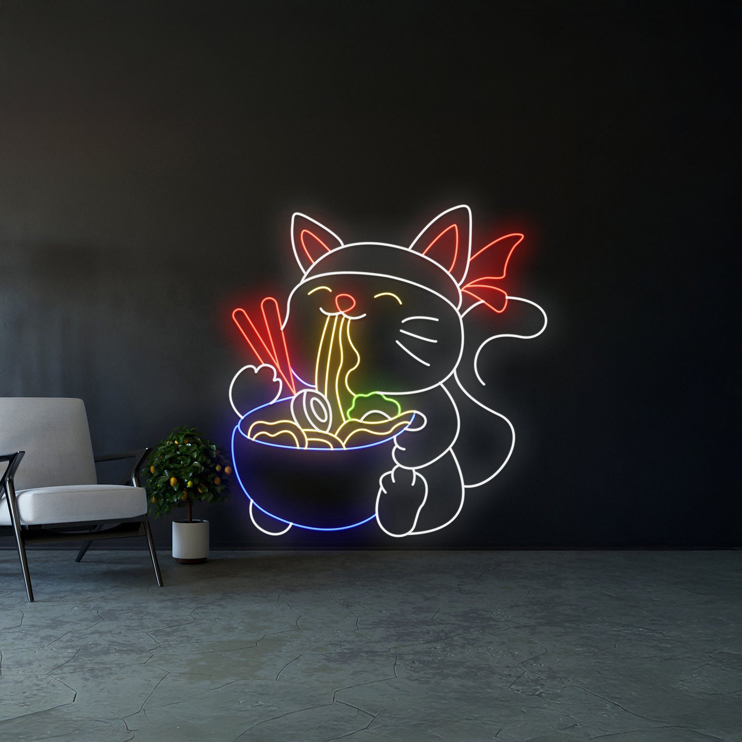 Cat Eating Ramen Led Neon Signs