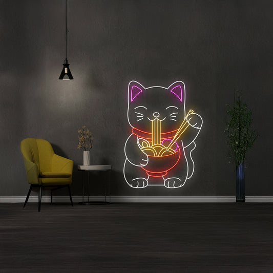 Cat Eating Ramen Neon Sign