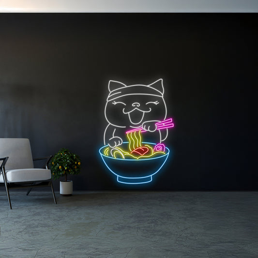 Cat Eating Ramen Noodles Led Neon Signs