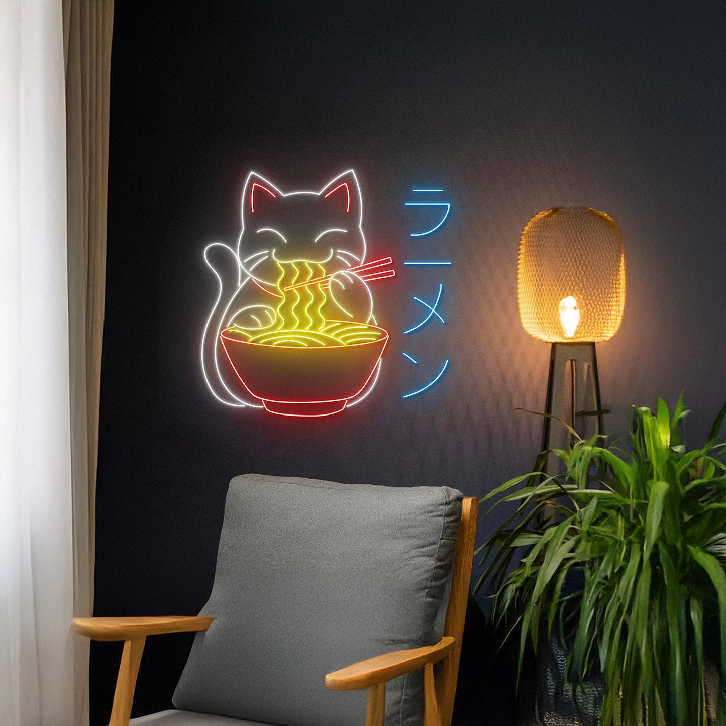 Cat Eats Ramen Neon Sign