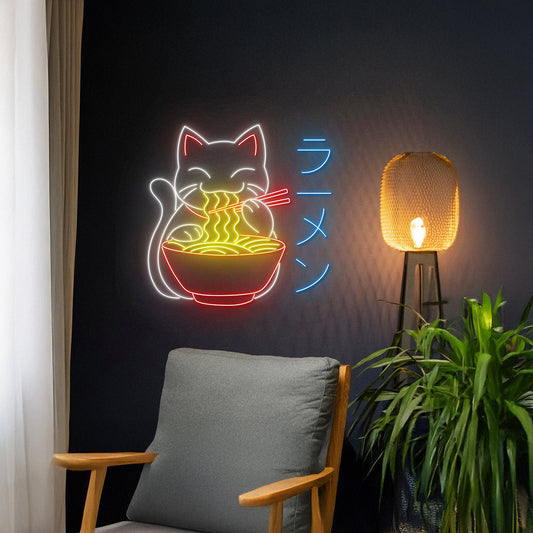 Cat Eats Ramen Neon Sign