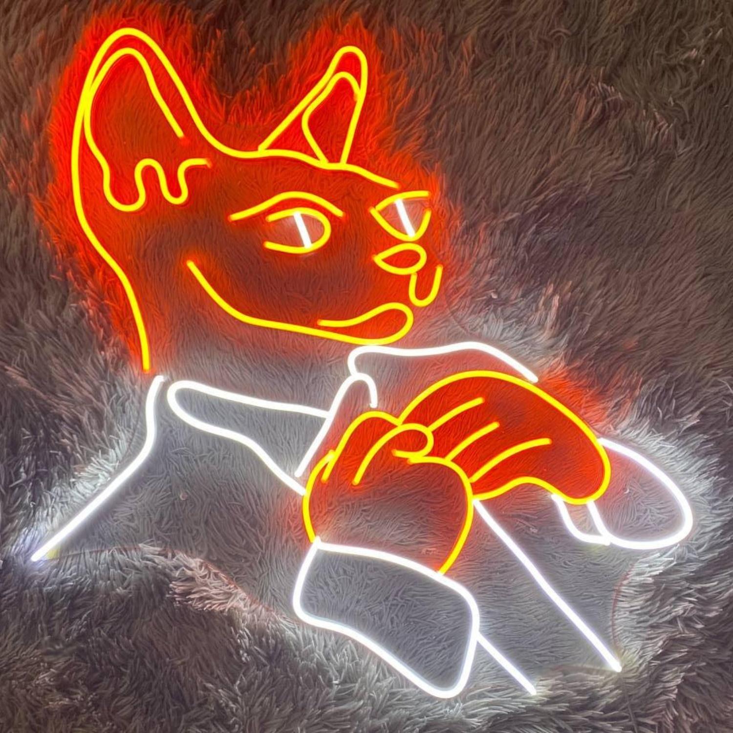 Cat God Red-White Playful Led Neon Sign For Indoor Home Bar Cafe | Shineneon