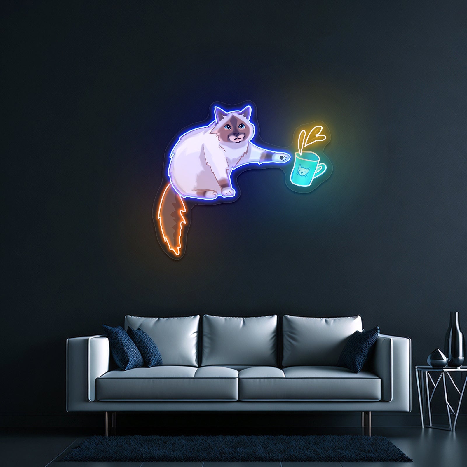 Cat Knocking Over Coffee Neon Signs - Shineneon
