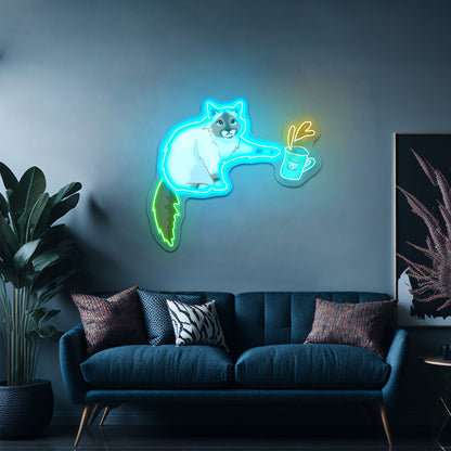 Cat Knocking Over Coffee Neon Signs