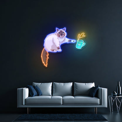 Cat Knocking Over Coffee Neon Signs