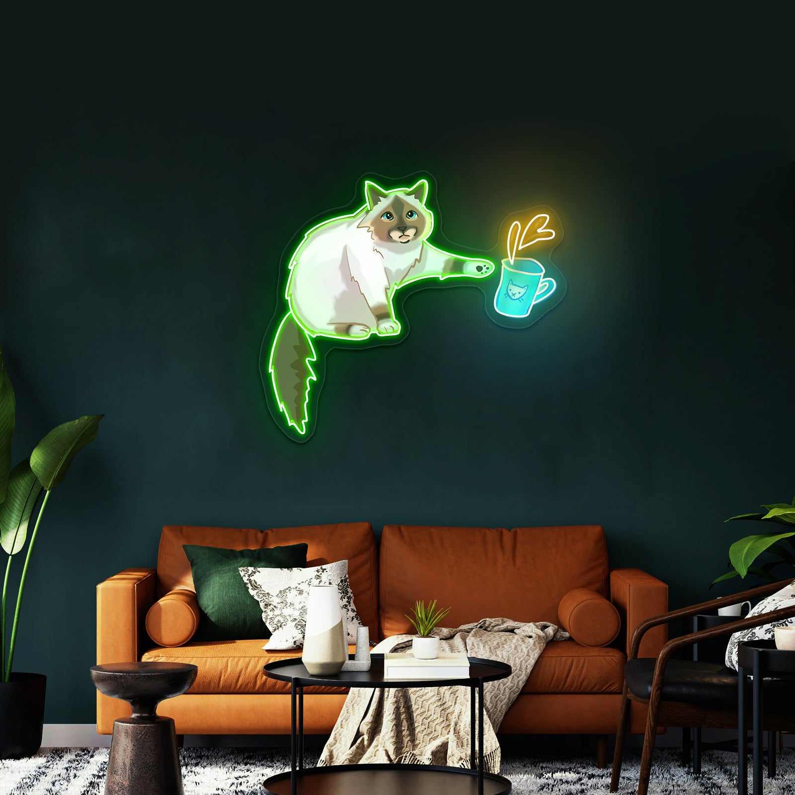 Cat Knocking Over Coffee Neon Signs