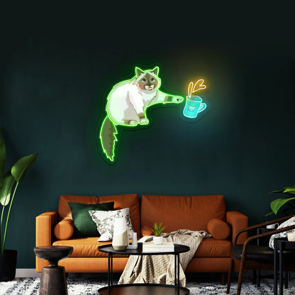 Cat Knocking Over Coffee Neon Signs