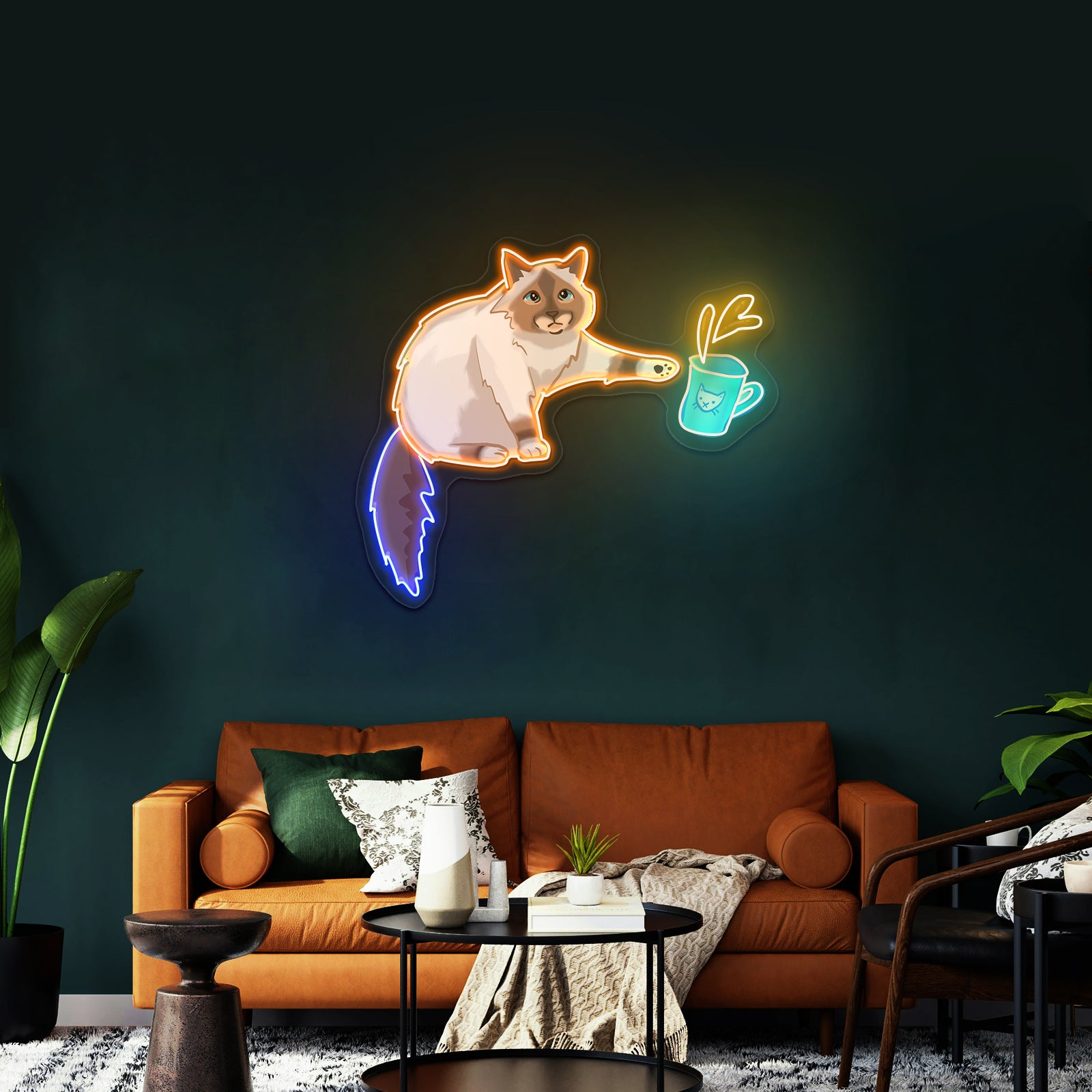 Cat Knocking Over Coffee Neon Signs