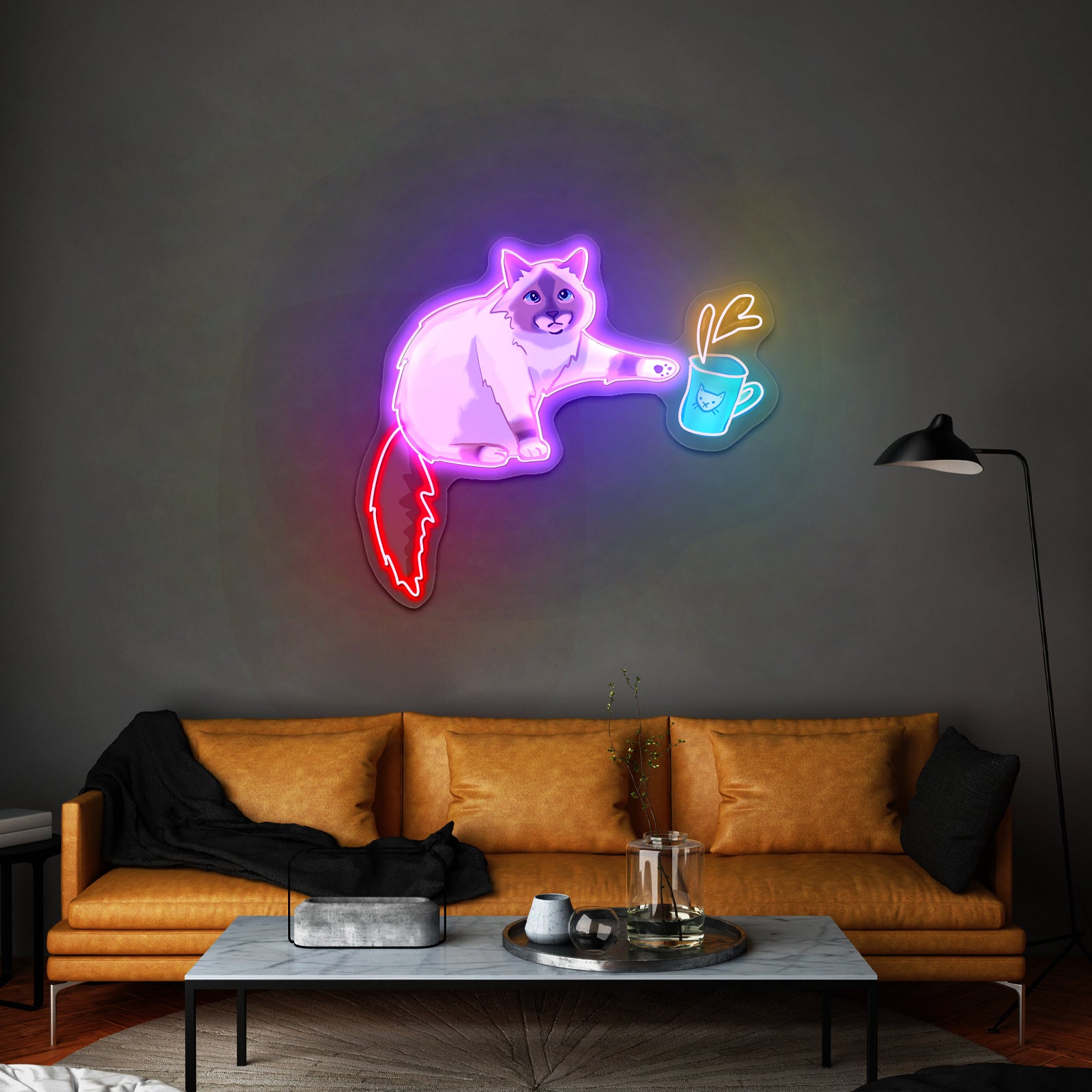 Cat Knocking Over Coffee Neon Signs