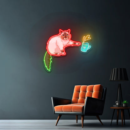 Cat Knocking Over Coffee Neon Signs
