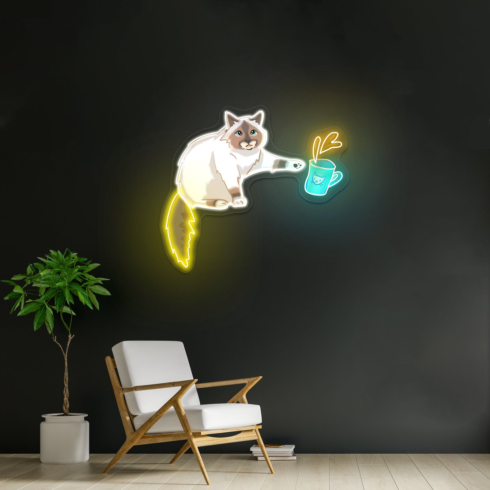 Cat Knocking Over Coffee Neon Signs