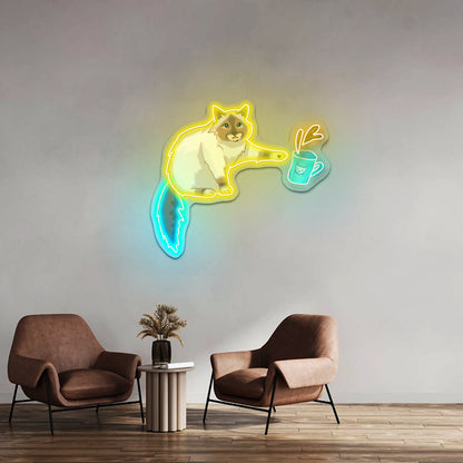 Cat Knocking Over Coffee Neon Signs