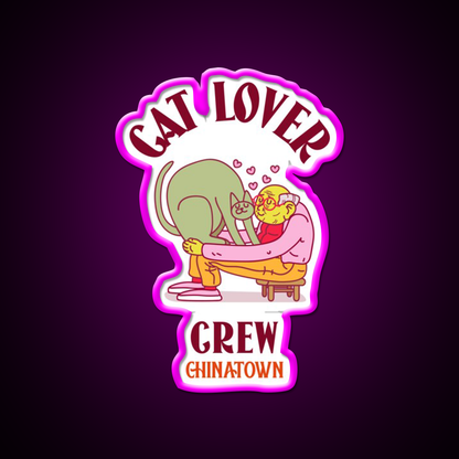 Cat Lover Crew Chinatown Asian Cultural Led Neon Sign Rgb Color - Neon sign mounted on wall in room