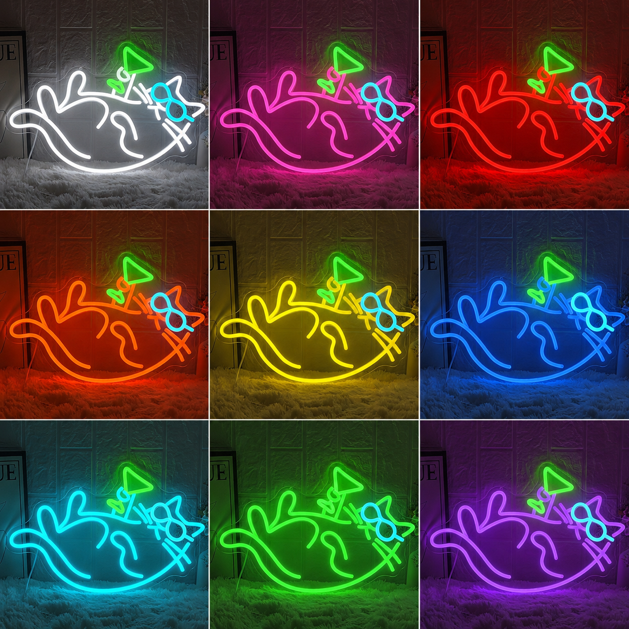 Cat Martini LED Neon Sign For Wall Decor Bar Neon Light Red Cat color grid