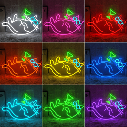 Cat Martini LED Neon Sign For Wall Decor Bar Neon Light Red Cat color grid