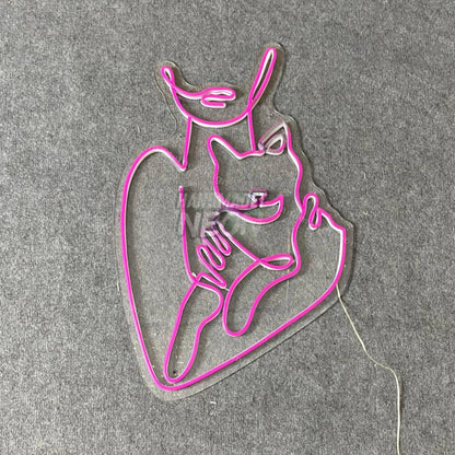 Cat Mom Led Neon Sign Woman With Kitty Led Neon Sign | Shineneon