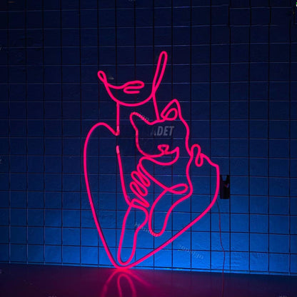 Cat Mom Led Neon Sign Woman With Kitty Led Neon Sign | Shineneon