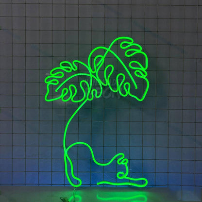 Cat Monstera Leaf Led Neon Sign | Shineneon