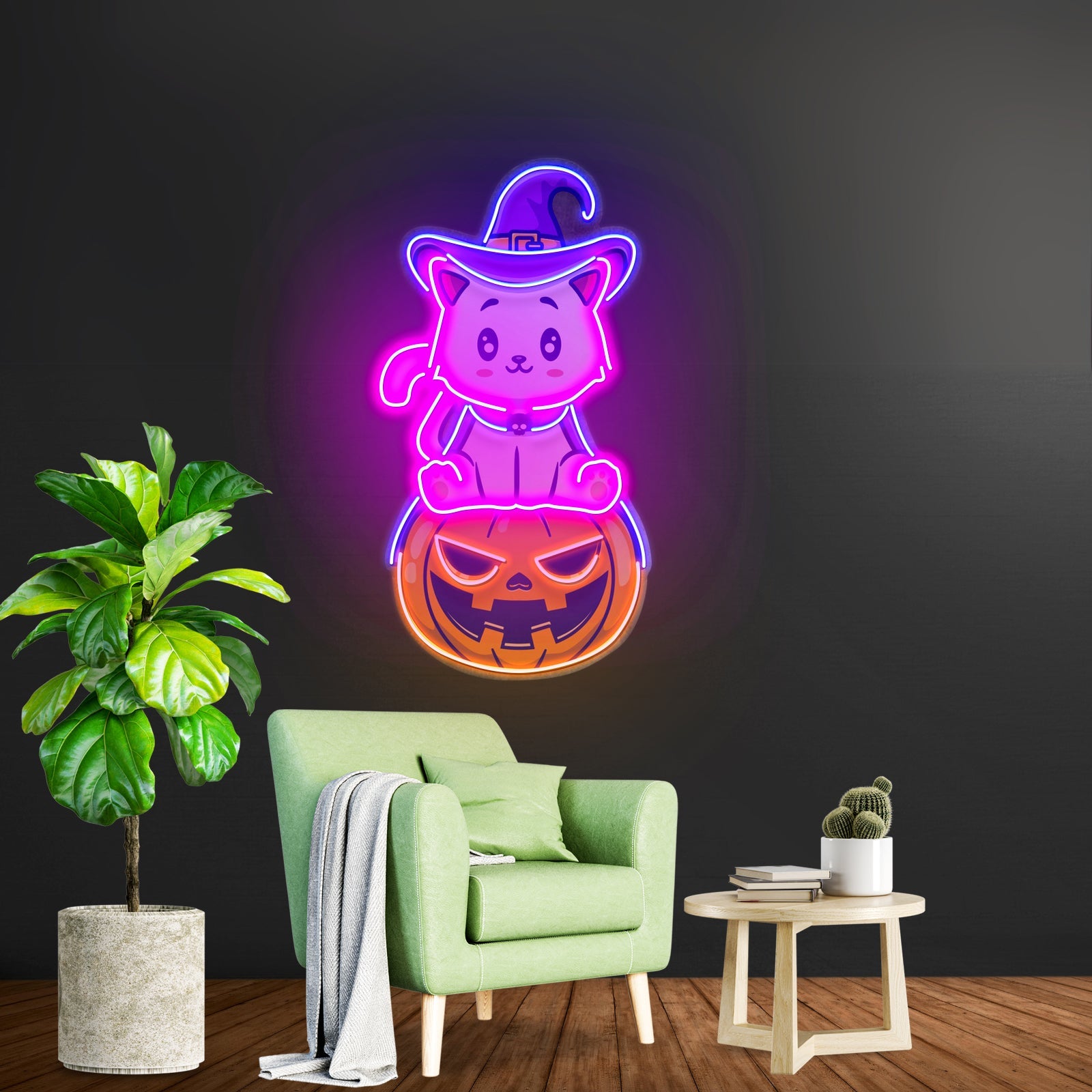 Cat On Pumpkin Led Neon Sign Light Custom Led Signs - Shineneon