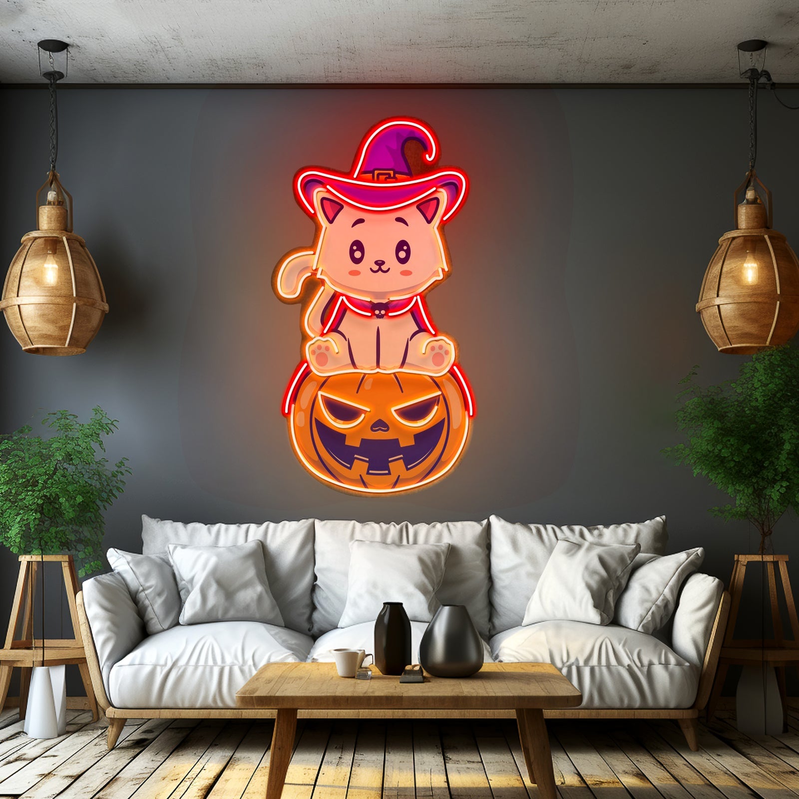 Cat On Pumpkin Led Neon Sign Light Custom Led Signs - Shineneon