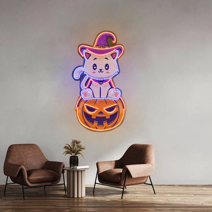 Cat On Pumpkin Led Neon Sign Light Custom Led Signs - Shineneon