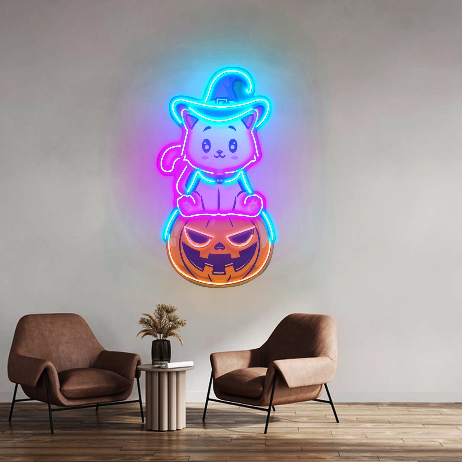 Cat On Pumpkin Led Neon Sign Light Custom Led Signs - Shineneon