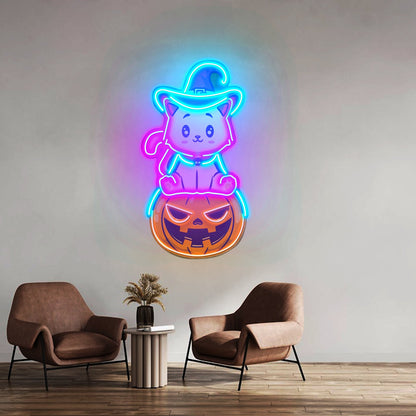Cat On Pumpkin Led Neon Sign Light Custom Led Signs - Shineneon