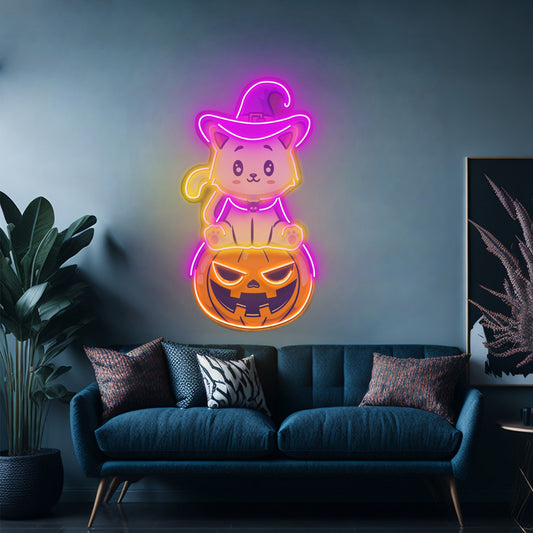 Cat On Pumpkin Led Neon Sign Light Custom Led Signs