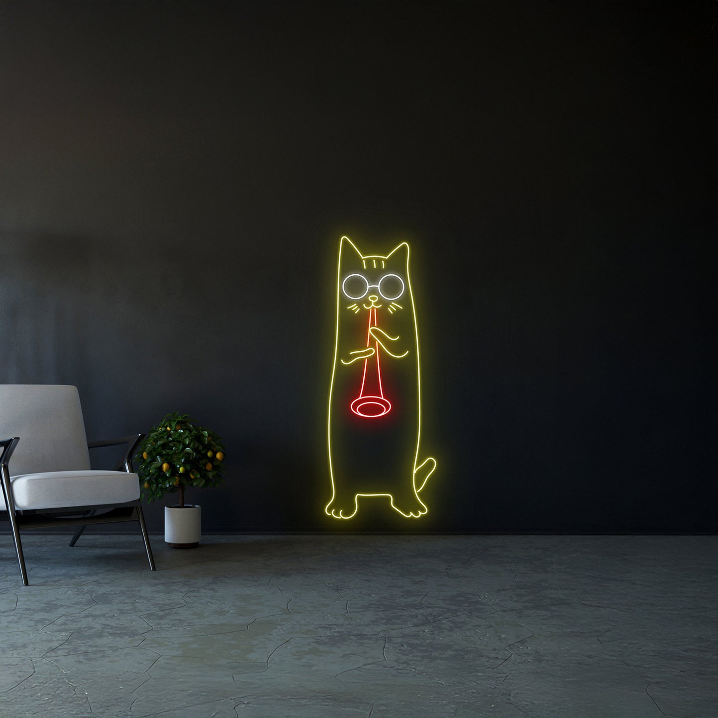 Cat Playing Clarinet Led Sign