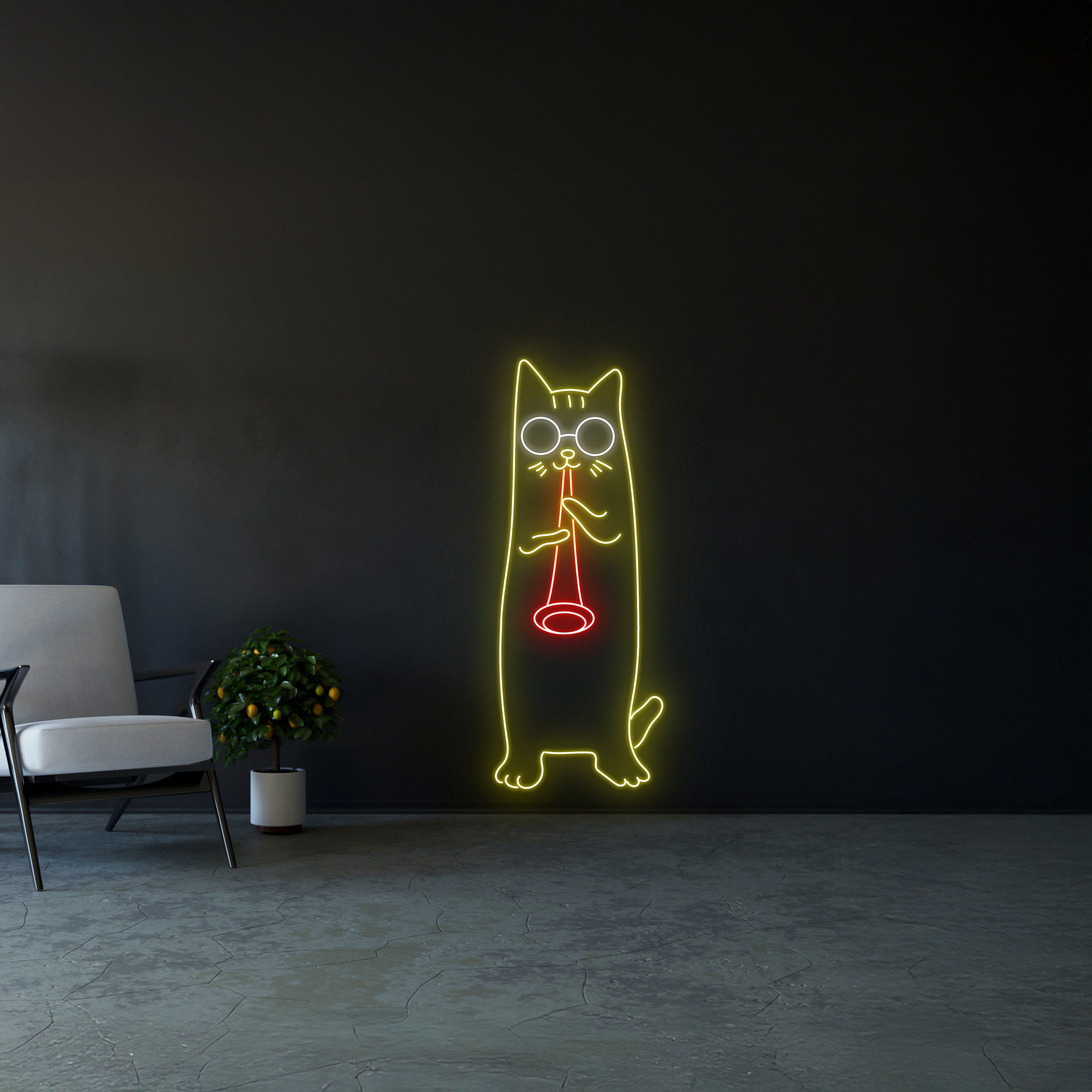 Cat Playing Clarinet Led Sign | Shineneon