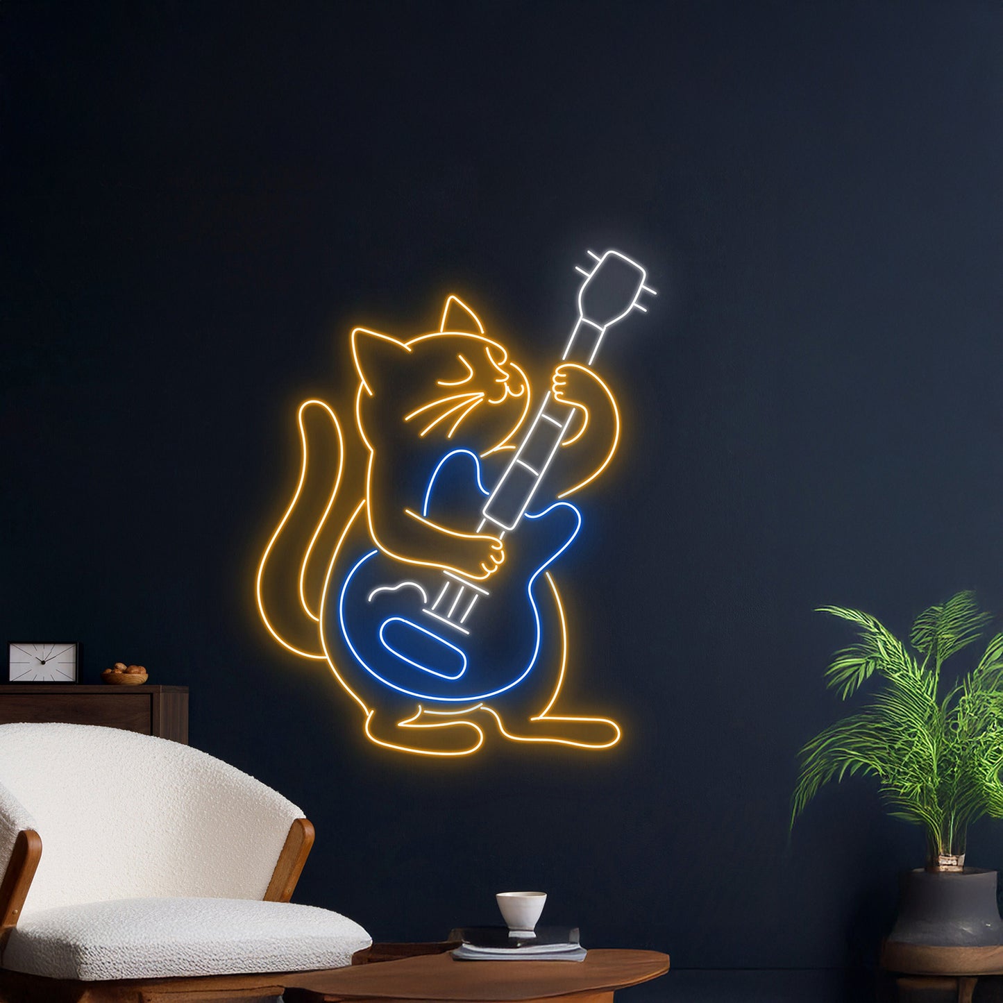 Cat Playing Guitar Neon Sign